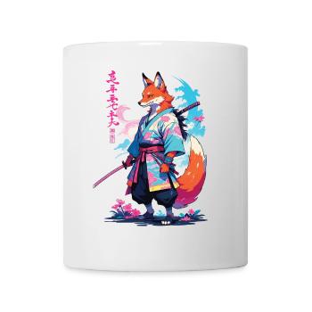 Kitsune Samurai Fuchs Aesthetic Vaporwave Stil - Tasse - Weiß - Vorne