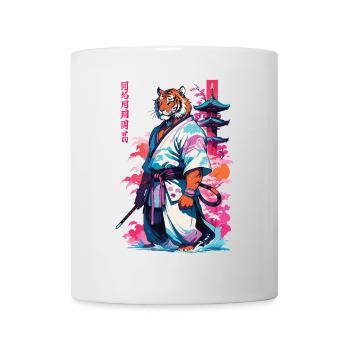 Tiger Yokai Vaporwave Aesthetic Samurai Art - Mug - white - Front