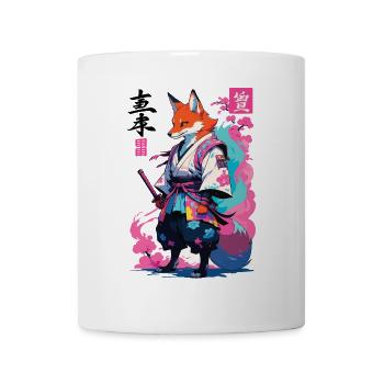 Kitsune Samurai Fuchs Aesthetic Vaporwave Stil - Tasse - Weiß - Vorne