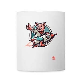 Pouce levé, un cochon sur une fusée - Mug blanc - blanc - Devant