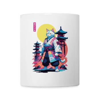 Conception esthétique Samurai Cat Vaporwave - Mug blanc - blanc - Devant