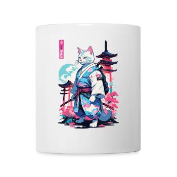 Samurai Katze Vaporwave Aesthetic Japan Style - Tasse - Weiß - Vorne