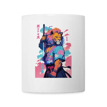 Samurai Löwe Aesthetic Vaporwave Stil - Tasse - Weiß - Vorne