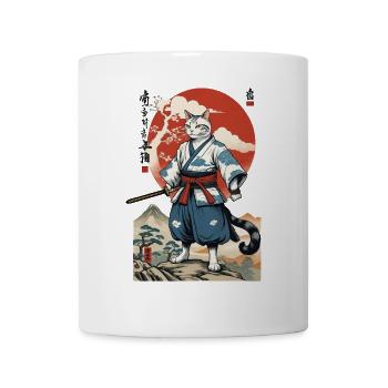 Chat Samouraï Vintage Ukiyo-E Japonais - Mug blanc - blanc - Devant