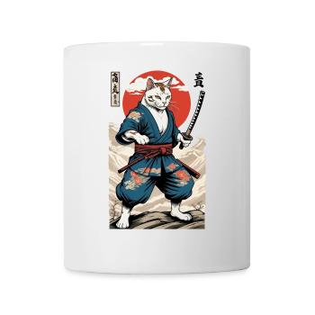 Chat Samouraï Vintage Ukiyo-E Esthétique Style Japon - Mug blanc - blanc - Devant