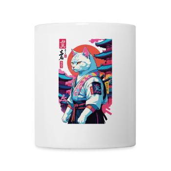 Samurai Katze Vaporwave Aesthetic Japan Kunst - Tasse - Weiß - Vorne