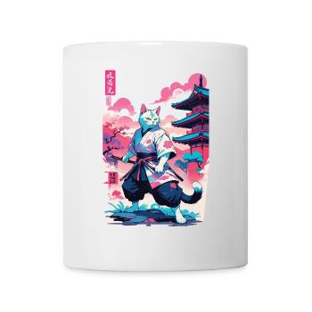 Samurai Katze Vaporwave Aesthetic Japan Kunst - Tasse - Weiß - Vorne