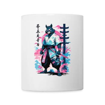 Tanuki Yokai Vaporwave Aesthetic Samurai Art - Mug - white - Front