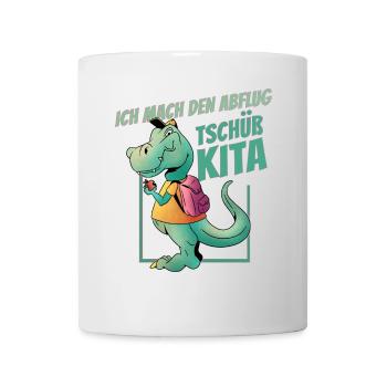 T-Rex avec cartable - Je m’envole, au revoir - Mug blanc - blanc - Devant