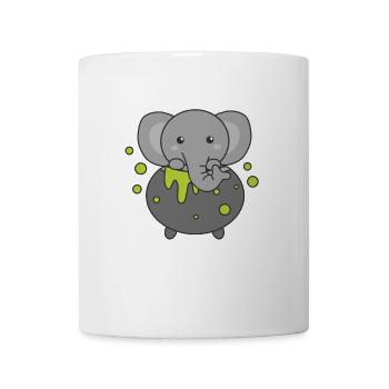 Elefant Happy Halloween Hexenkessel Fledermaus - Tasse - Weiß - Vorne