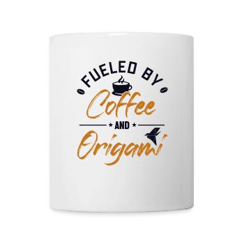 Angetrieben von Kaffee und Origami Eule Papierkranich - Tasse - Weiß - Vorne