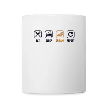 Essen Schlaf Origami Wiederholung Falten Eule Papierkranich - Tasse - Weiß - Vorne