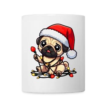 Süßer Weihnachtsmops Cartoon mit Lichterkette - Tasse - Weiß - Vorne