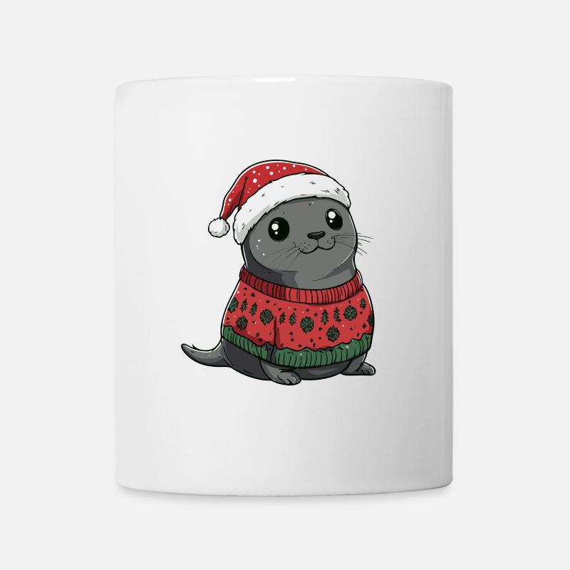 Robbe Tier Weihnachten Comic - Tasse - Weiß