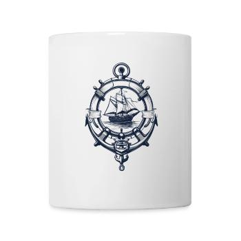 Captain Steering Wheel Anchor Sailboat Adventure - Mug - white - Front