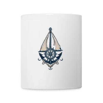 Captain Steering Wheel Anchor Sailboat Illustration - Mug - white - Front