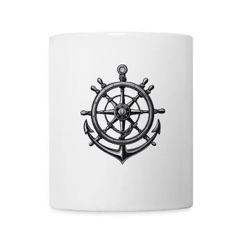 Captain Steering Wheel Anchor Sailboat Motif - Mug - white - Front