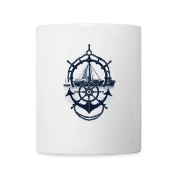 Captain Steering Wheel Anchor Sailboat Adventure - Mug - white - Front