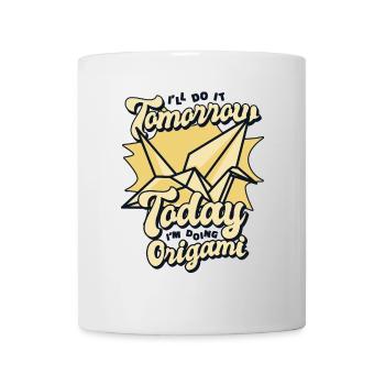 Heute mache ich Origami Papier Kranich Falten Eule - Tasse - Weiß - Vorne