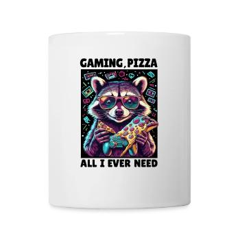 Funny Raccoon Gaming Pizza Gamer Gamer Gaming - Mug - white - Front