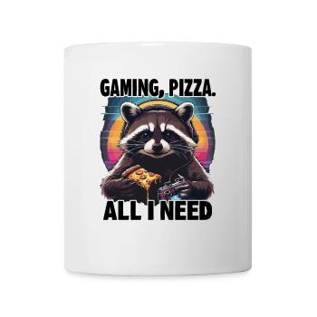 Funny Raccoon Gaming Pizza Gamer Gamer Gaming - Mug - white - Front