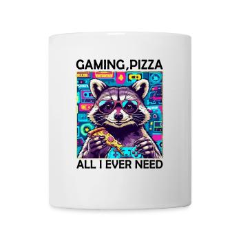 Funny Raccoon Gaming Pizza Gamer Gamer Gaming - Mug - white - Front