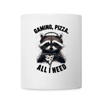 Funny Raccoon Gaming Pizza Gamer Gamer Gaming - Mug - white - Front