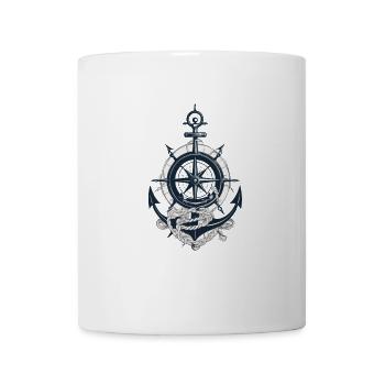 Captain Steering Wheel Anchor Sailboat Adventure - Mug - white - Front