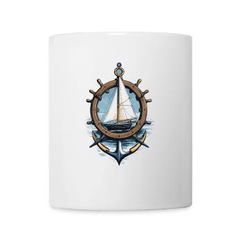 Captain Steering Wheel Anchor Sailboat Adventure - Mug - white - Front