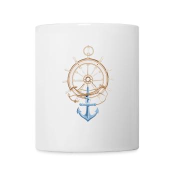 Captain Steering Wheel Anchor Sailboat Adventure - Mug - white - Front