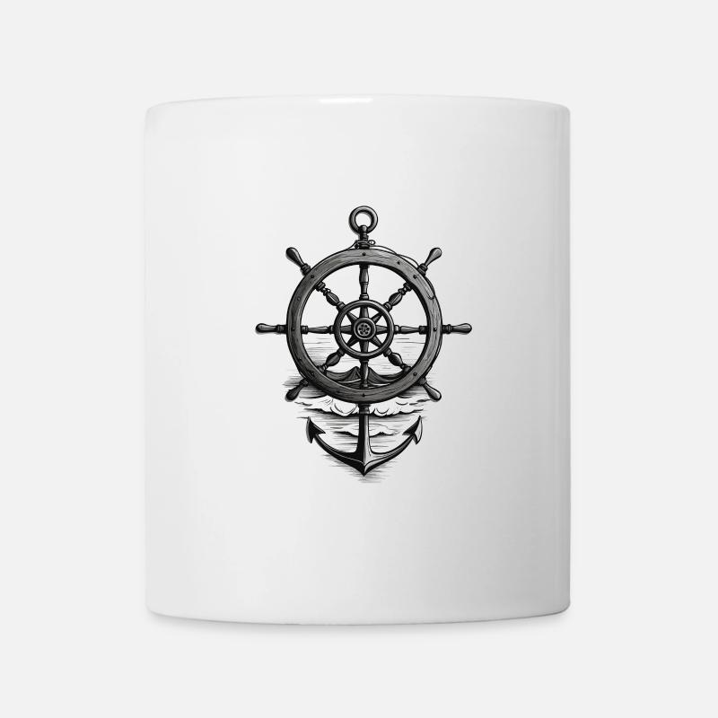 Maritime Seafarer Design with Anchor and Steering Wheel - Mug - white