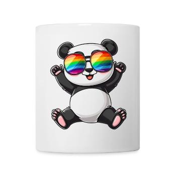 Panda Cartoon mit einer Pride Rainbow Brille. - Tasse - Weiß - Vorne