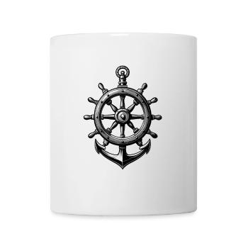 Maritime steering wheel and anchor symbol - Mug - white - Front