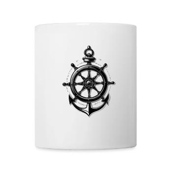 Maritime steering wheel and anchor design - Mug - white - Front