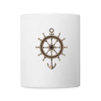 Nautical steering wheel with anchor - Mug - white - Front