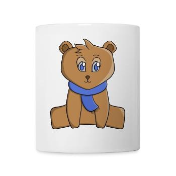 Teddy bear wearing a blue scarf - Mug - white - Front