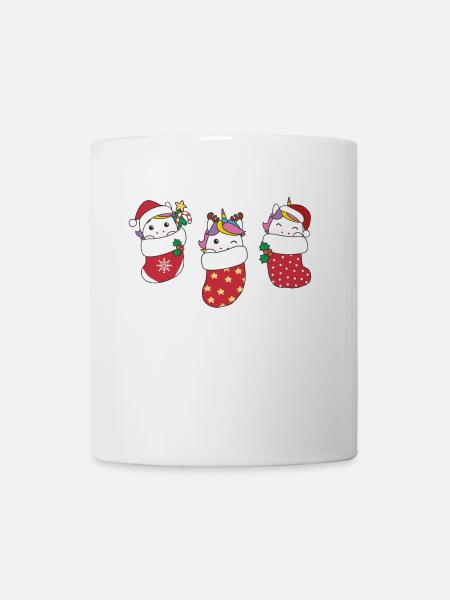 Süße Einhörner in Weihnachtssocke zu Weihnachten - Tasse - Weiß