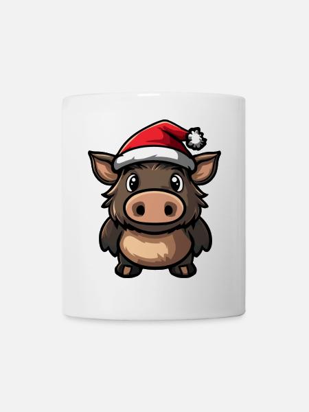 Schwein Weihnachten Niedlich Wildschwein - Tasse - Weiß