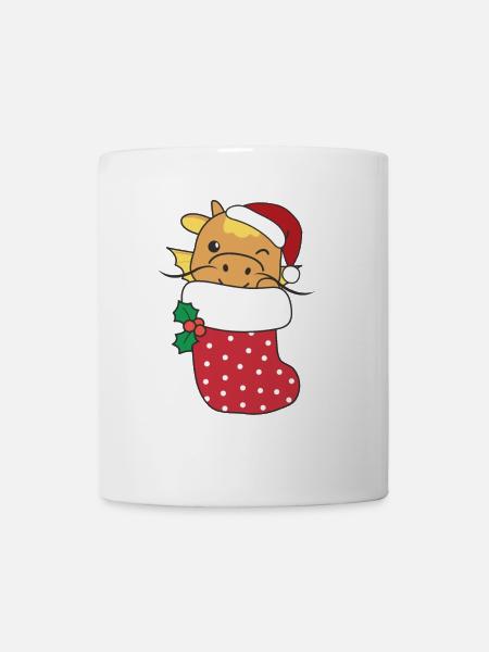 Süße Drachen in Weihnachtssocke zu Weihnachten - Tasse - Weiß