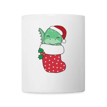 Süße Dinos in Weihnachtssocke zu Weihnachten - Tasse - Weiß - Vorne