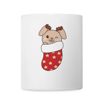 Süße Hasen in Weihnachtssocke zu Weihnachten Hase - Tasse - Weiß - Vorne