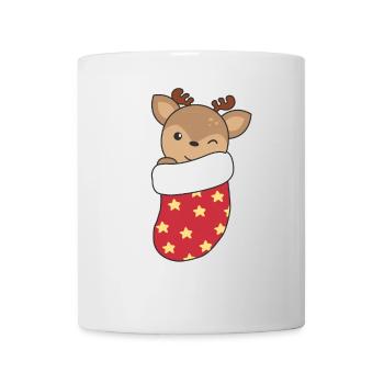 Cerf mignon en chaussette de Noël pour cerf de Noël - Mug blanc - blanc - Devant
