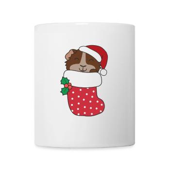 Süße Meerschweinchen in Weihnachtssocke zu - Tasse - Weiß - Vorne