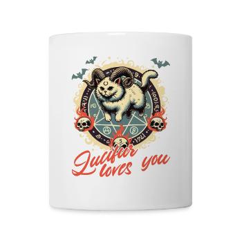 Lucifer Liebt Dich Mystisches Katzenmotiv - Tasse - Weiß - Vorne