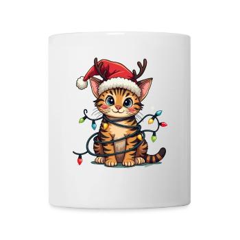 Weihnachtsshirt Katze Weihnachtslichter Geschenk - Tasse - Weiß - Vorne