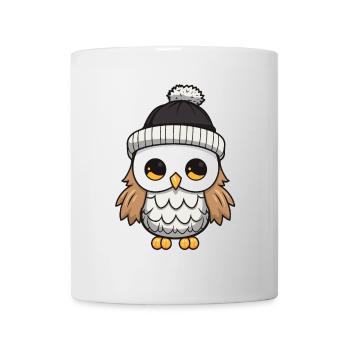 Hibou Chapeau de bande dessinée d’hiver - Mug blanc - blanc - Devant