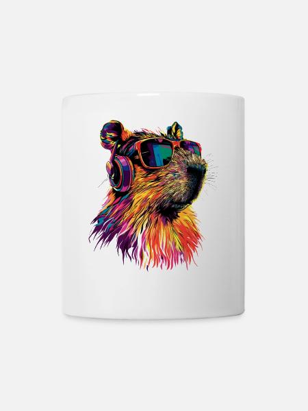 Capybara Sonnenbrille Bunt Popart Wasserschwein - Tasse - Weiß