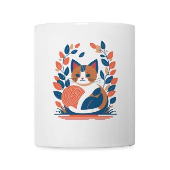 Abstrakte Katze spielt mit einem Wollknäuel - Tasse - Weiß - Vorne