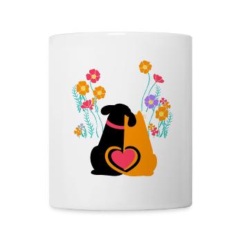 Chien Chat Coeur Animaux Amis Fleurs - Mug blanc - blanc - Devant