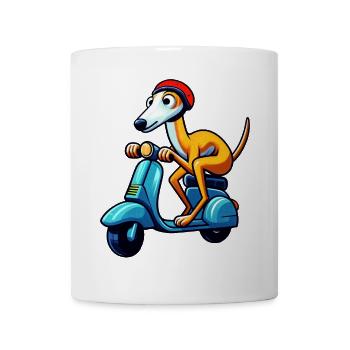 Chien joueur sur la conception du scooter - Mug blanc - blanc - Devant